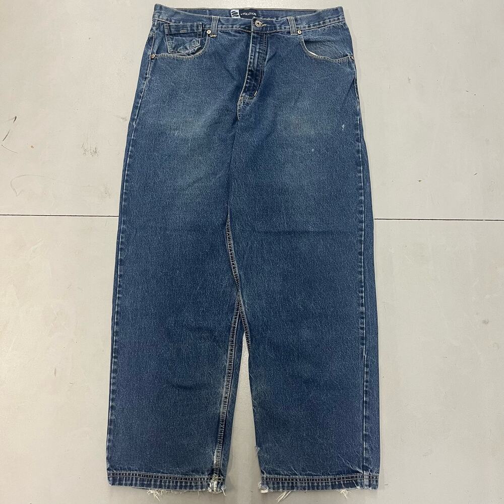VTG Y2K Evolution Wide Leg Baggy Skater Hip Hop Blue Jeans SZ 38x32